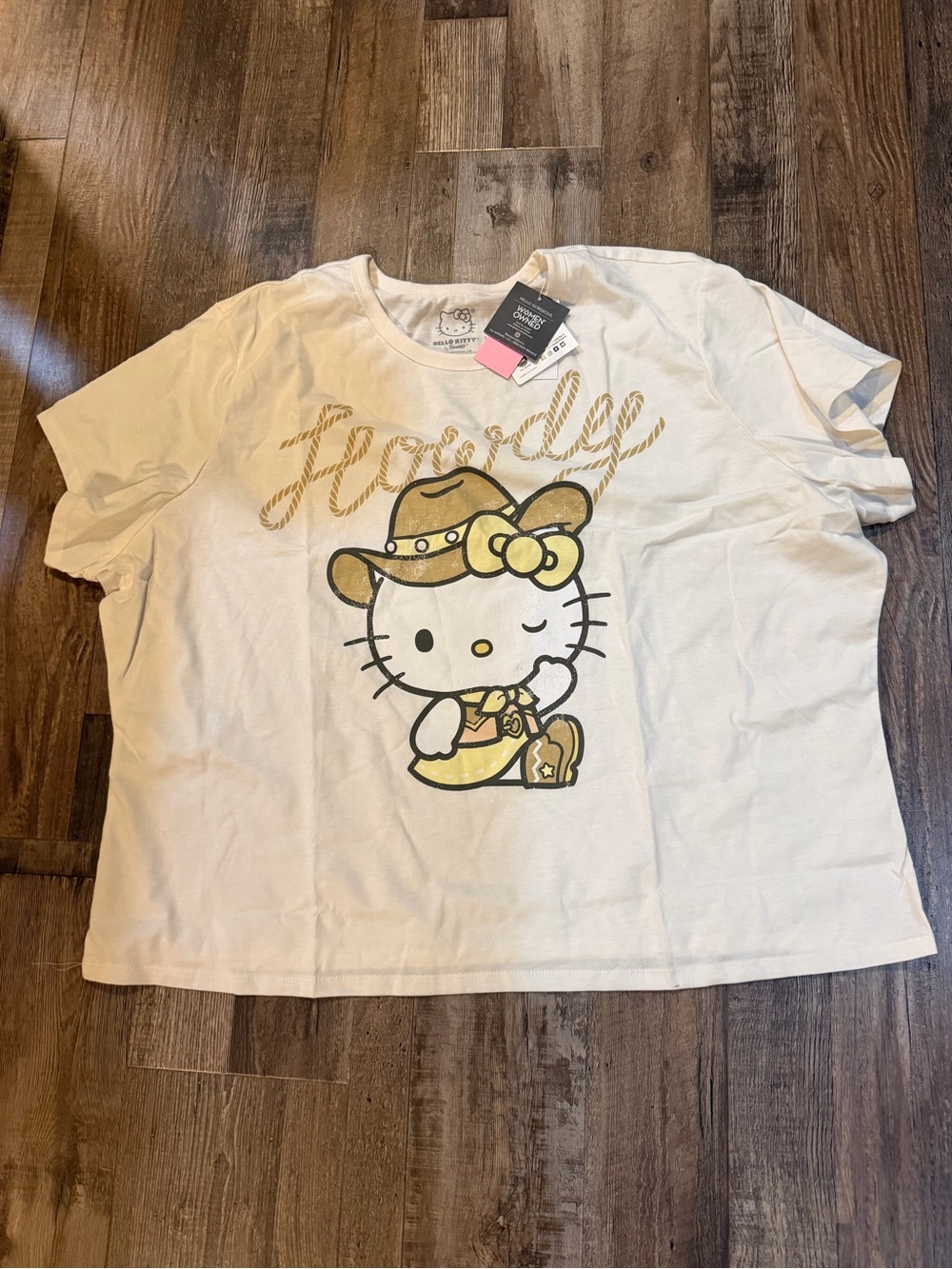 Hello Kitty White Short Sleeve Tee with Yellow Cowgirl Graphic Sz 3x